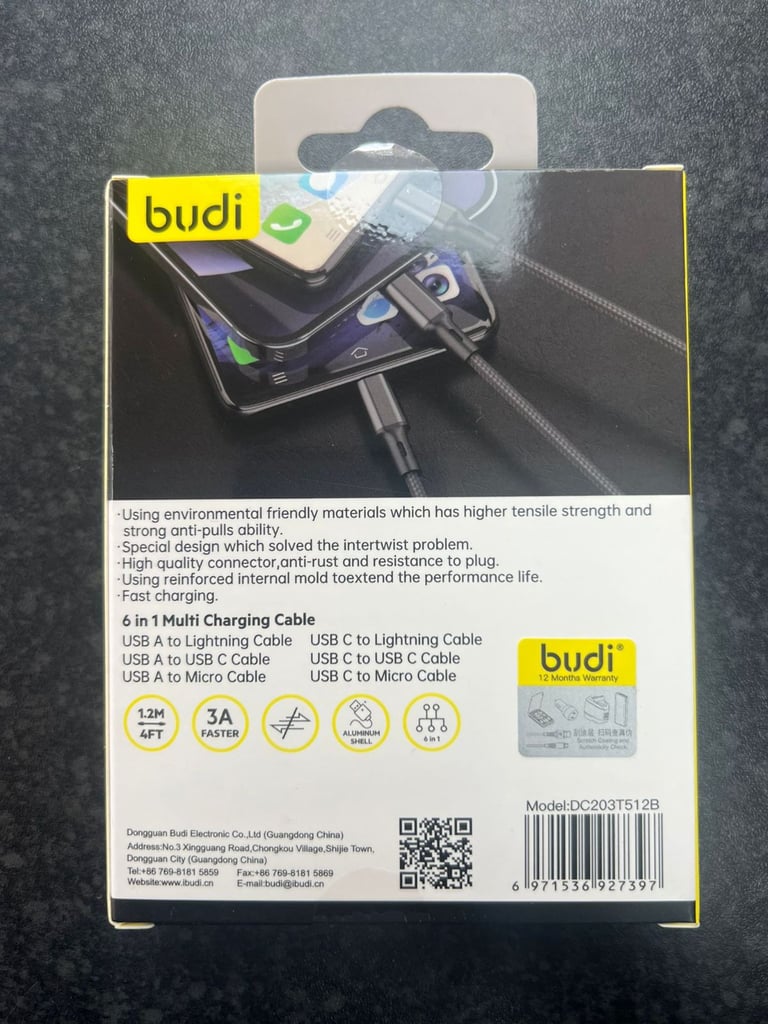 Budi 6-in-1 Multi Charging Cable – Universal & Fast Charging Solution
