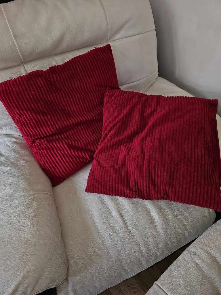 2 red velour cushions