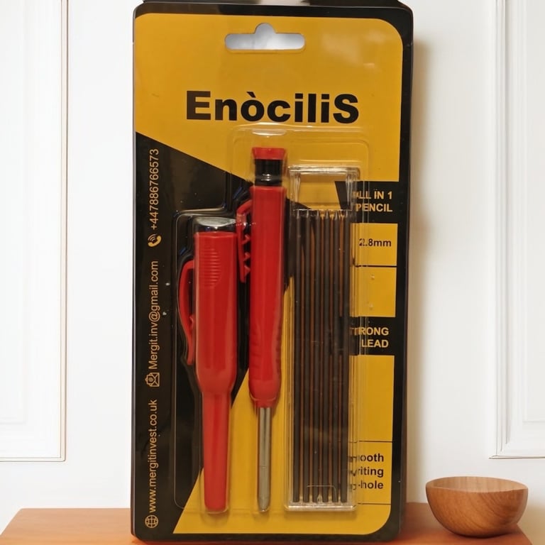 image for EnòciliS Carpenters Pencil, Construction Pencil with 6Pcs Refills, Long Nose Nib Metal Solid Joiners