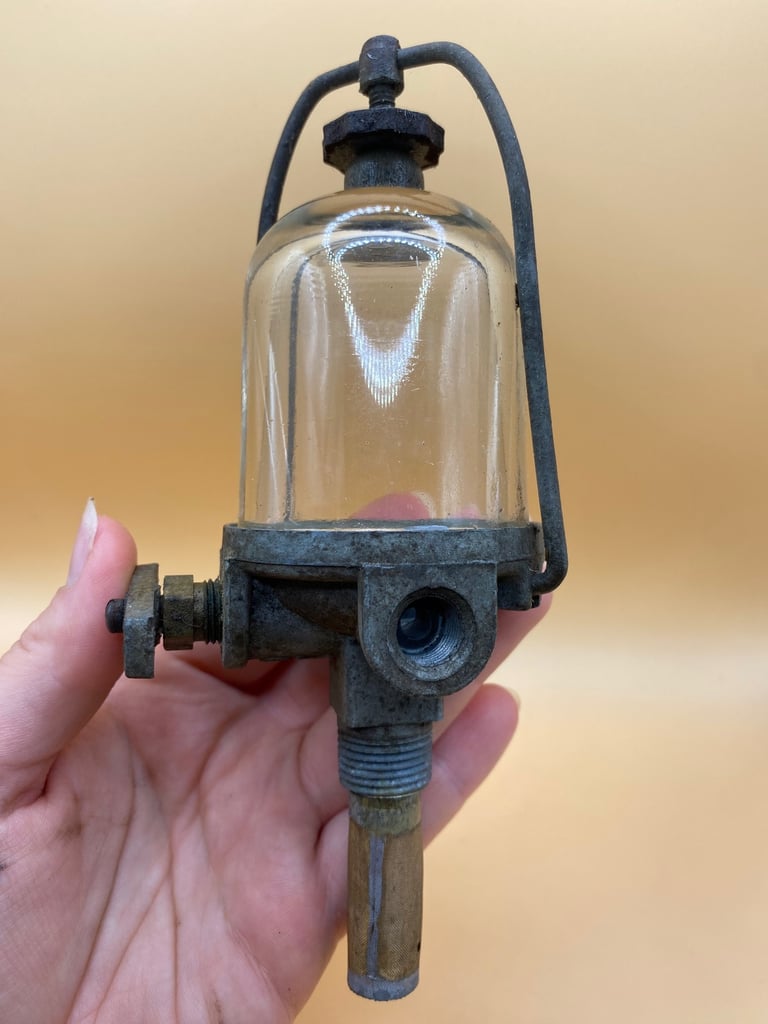 image for Vintage Original Glass Bowl Sediment Fuel Filter Inline Carburettor Handle 4525