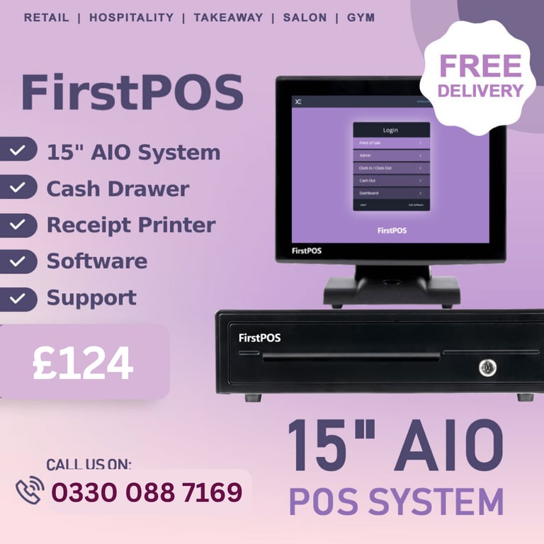image for 15 Inch Touchscreen EPOS POS Cash Register Till System for Retail, Hospitality, Takeaway and Salon