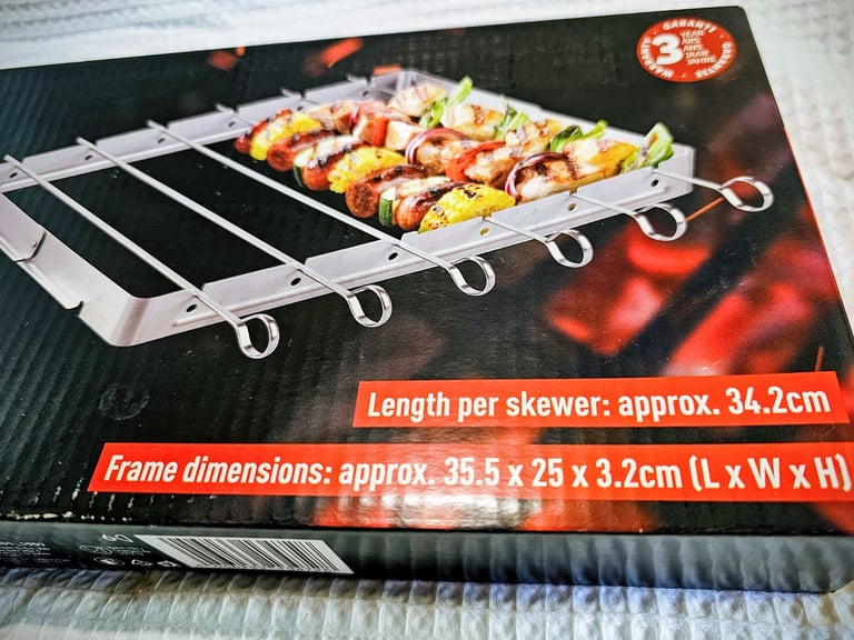 image for Brand New/Unopened Stainless Steel BBQ Skewer & Rack Set-7 Pieces