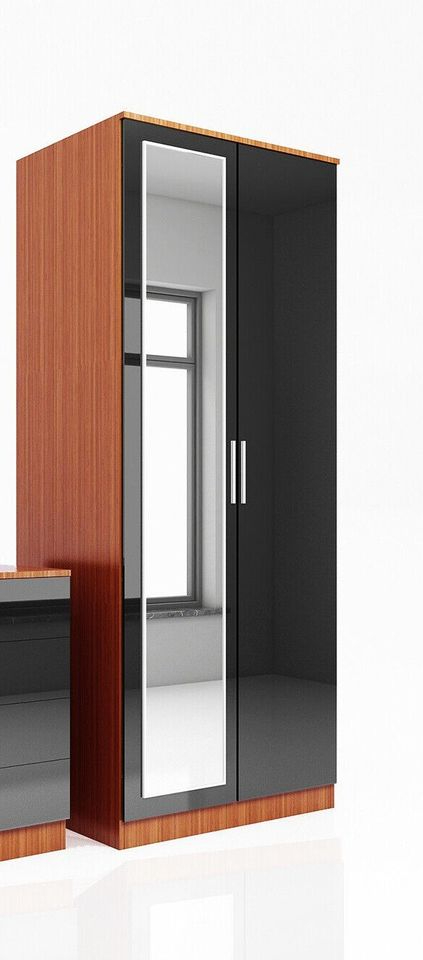 image for New Black & Walnut 2 Door Wardrobe with Mirror RRP £190 Our Price £125