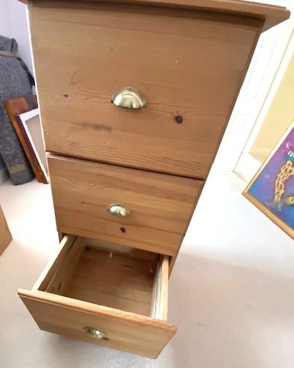 PINE 3 Drawer Filing Cabinet holds A4 folders in all drawers
