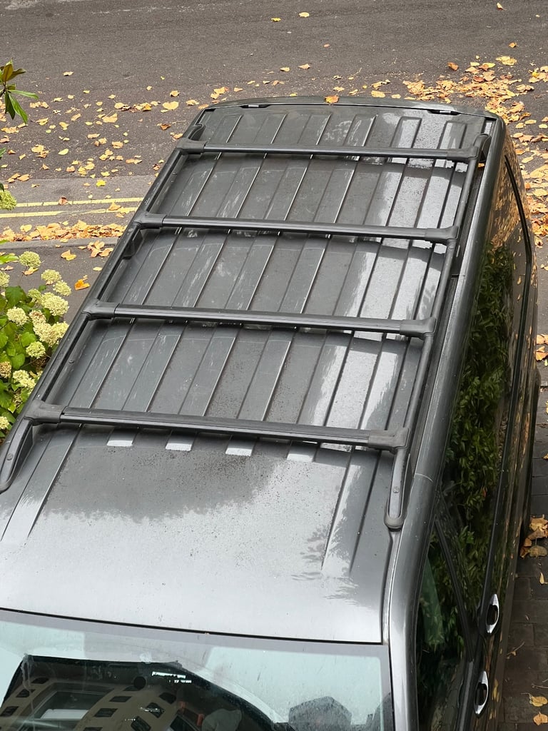 VW T5 & T6 LWB BLACK AERO 4 BAR ROOF RACK SET FOR LWB TRANSPORTER SHUTTLE ETC