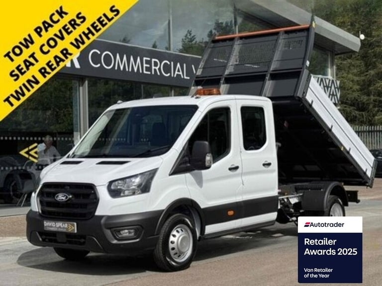  Ford Transit 130ps 350 7 Seat Crew Cab 1-Way Tipper DRW, A/C, SAT NAV, 12 Screen, Tow P Tipper D...