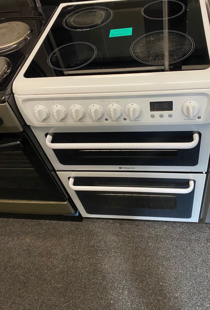 ☎️WHITE HOTPOINT 60CM GLASSTOP ELECTRIC COOKER 