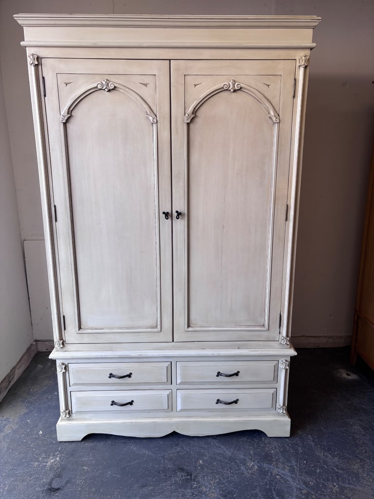 Barker and Stonehouse shabby cream French Amoire carved double wardrobe ! 