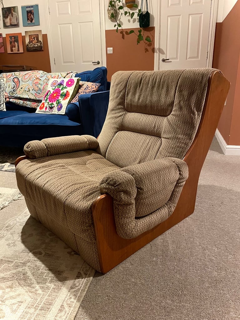image for Mid century modern vintage armchair with teak solid wood frame (1960’s)