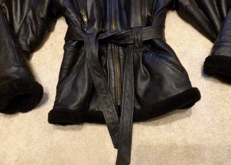 Black leather Ladies coat with hood