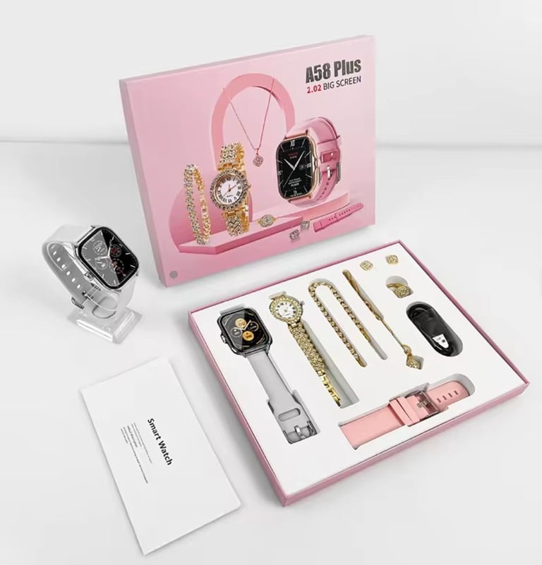 A58 plus 2.02 big screen ladies smart watch gift set gold strap or pink strap set available