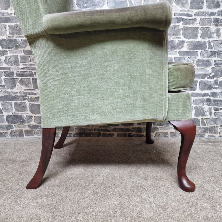 Parker Knoll Wingback Armchair – Green Velvet Upholstery