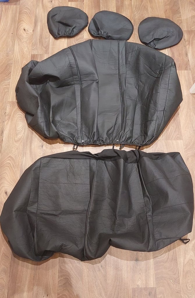 JUST REDUCED FURTHER AGAIN FOR QUICK SALE   BLACK FAUX LEATHER FULL SEAT COVER SET / FRONT & REAR