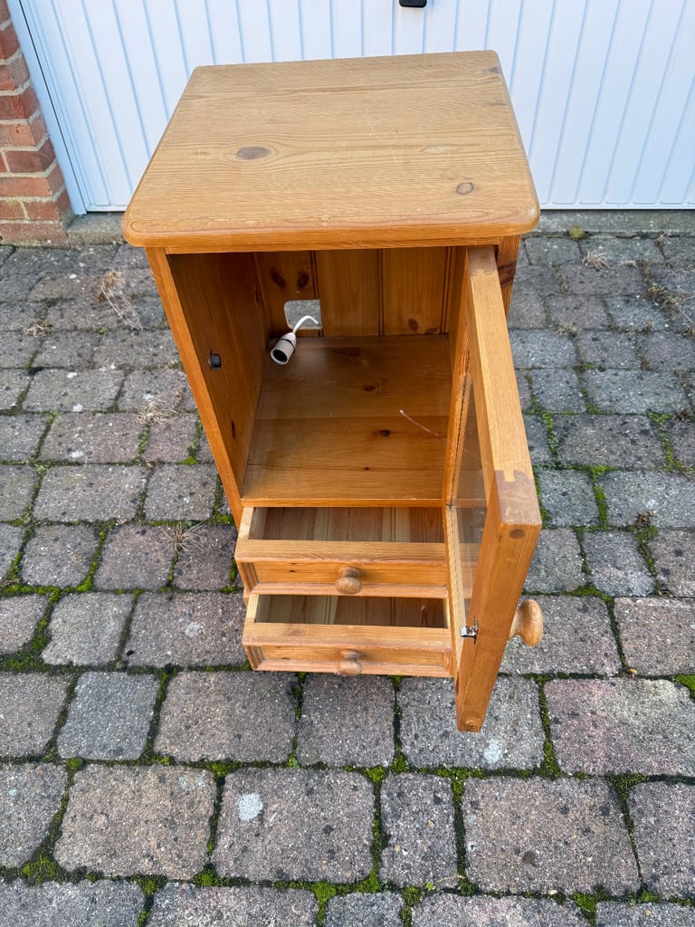 Solid Pine bespoke cupboard with glass door and two drawers