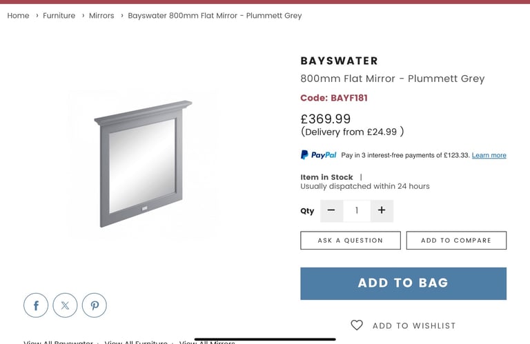 Bayswater plummet grey, tall boy, complete toilet set and matching 800 mirror RRP £2200++