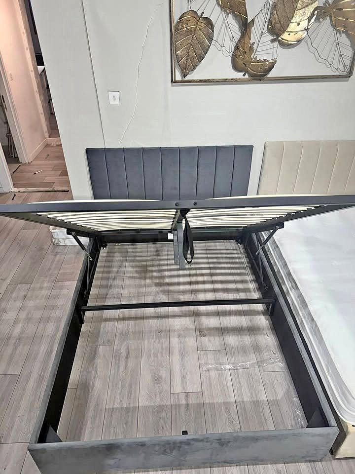 image for ]] Ottoman Storage BEDS - 5FT King Size Platinum Storage Bed - Optional Mattress = COD ]]