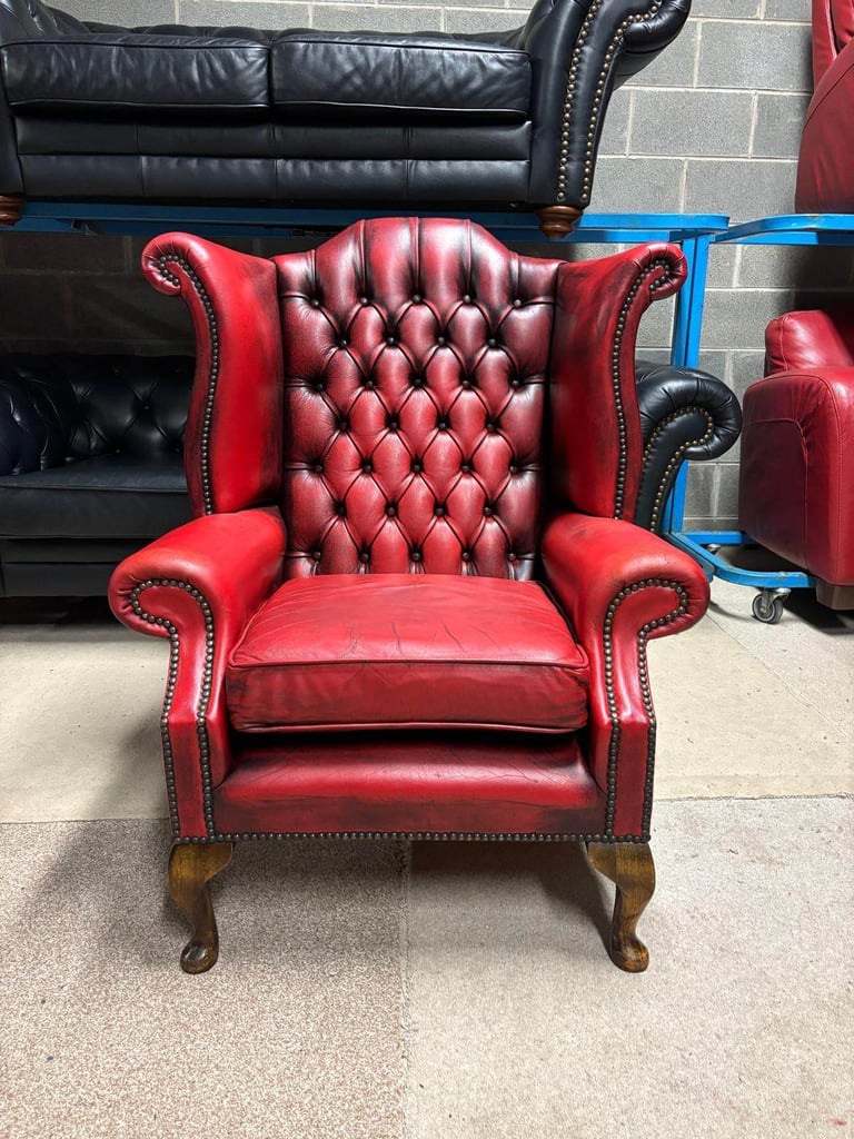 Oxblood Leather CHESTERFIELD Wingback Chair 