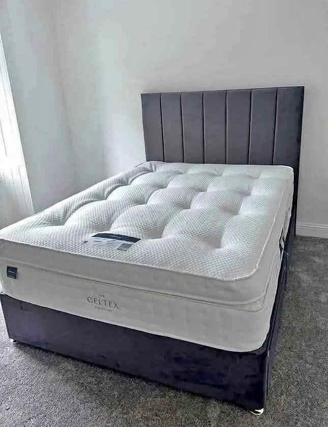 image for Divan 4ft6 Double bed base + headboard & Mattress -- free home delivery -- order now