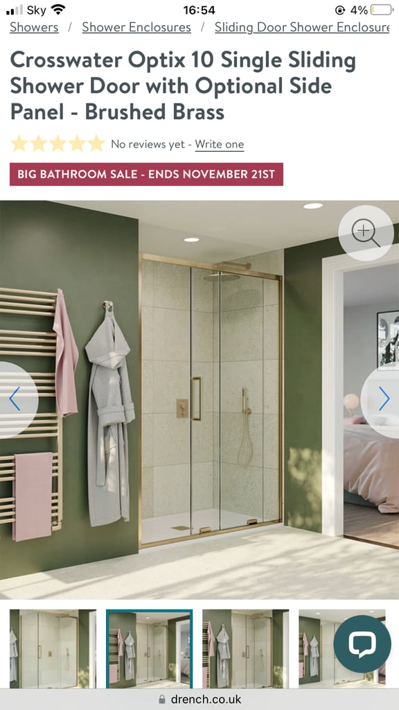 Crosswater optix brushed brass 10mm, 1200m wide sliding door 