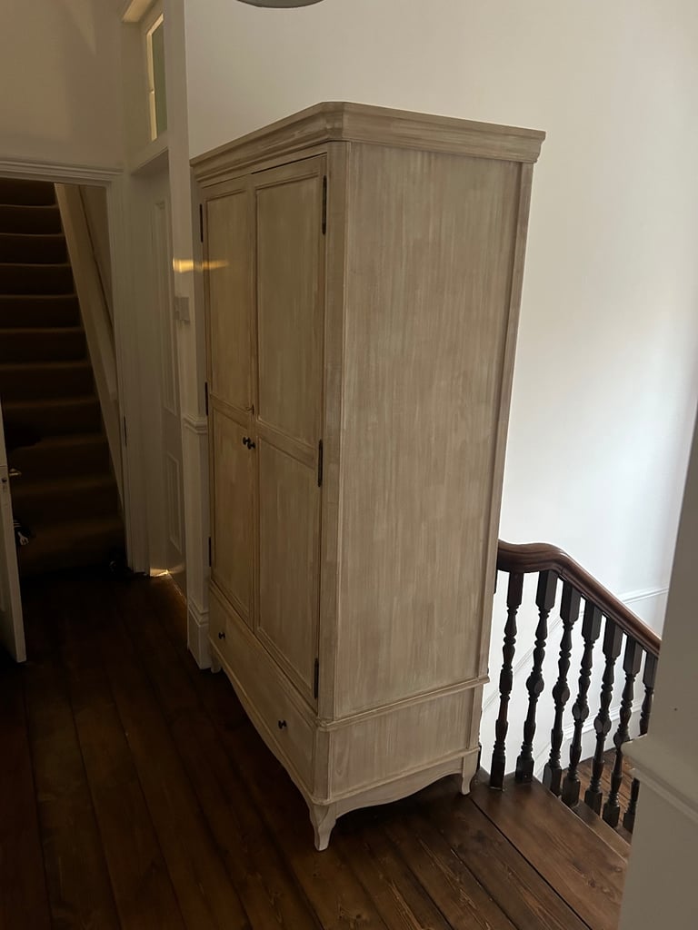 Large French-style Double Wardrobe – Two-Piece | Solid Wood | Distressed Finish