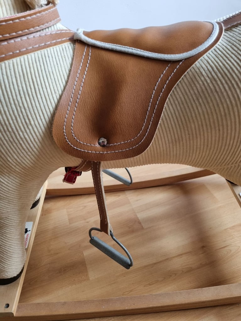 Corduroy rocking horse on wooden frame made by ELF Toys (used)