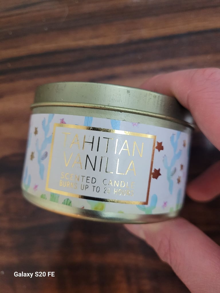 Primark Home Tahitian Vanilla Scented Candle in Tin - Green Cactus Design, 20 Hours