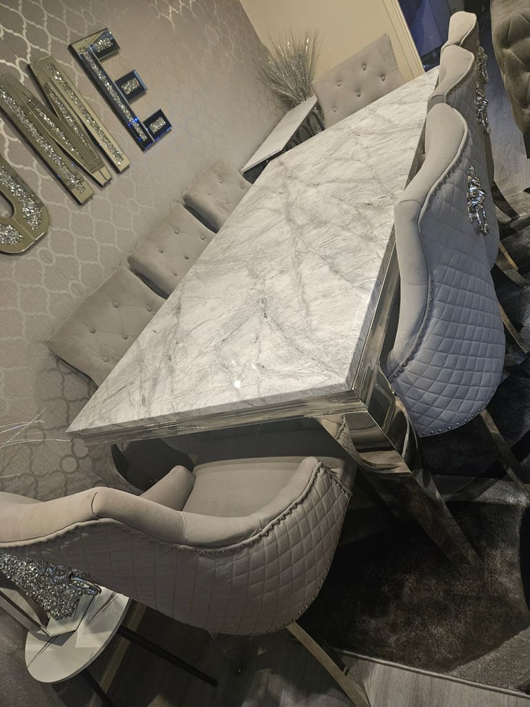 Marble dining table and 8 chairs