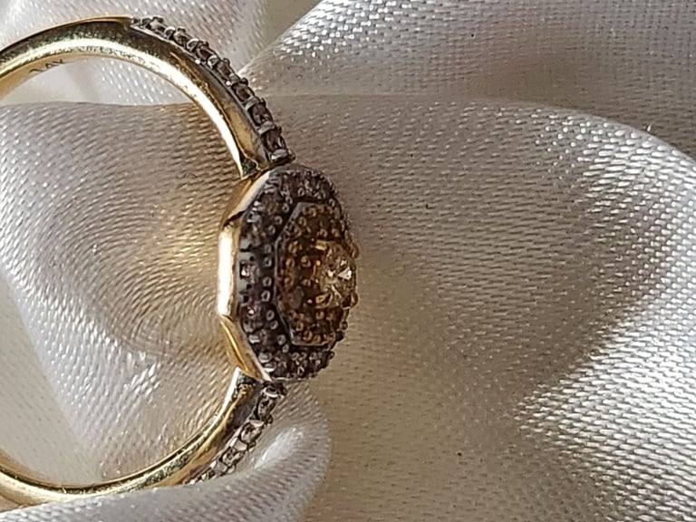New 14Ct Gold Ring Size P Or R  Yellow Diamonds white Diamonds  