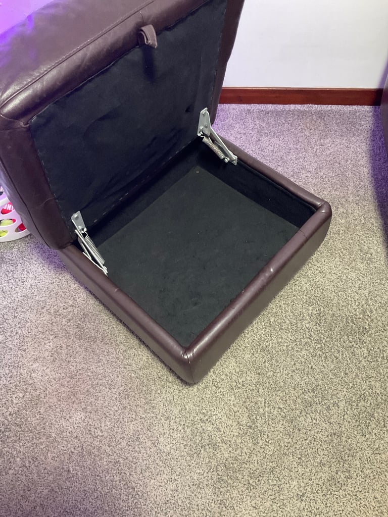 Brown Italian leather sofa and pouffe ottoman Gillies