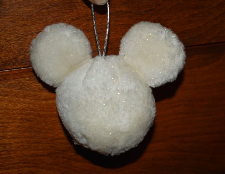 Vintage DISNEY Mickey Mouse Christmas Tree Bauble Hanging Decoration White Faux Fur