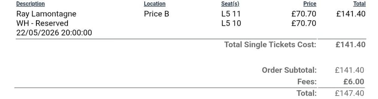 2 x tickets for Ray LaMontagne 