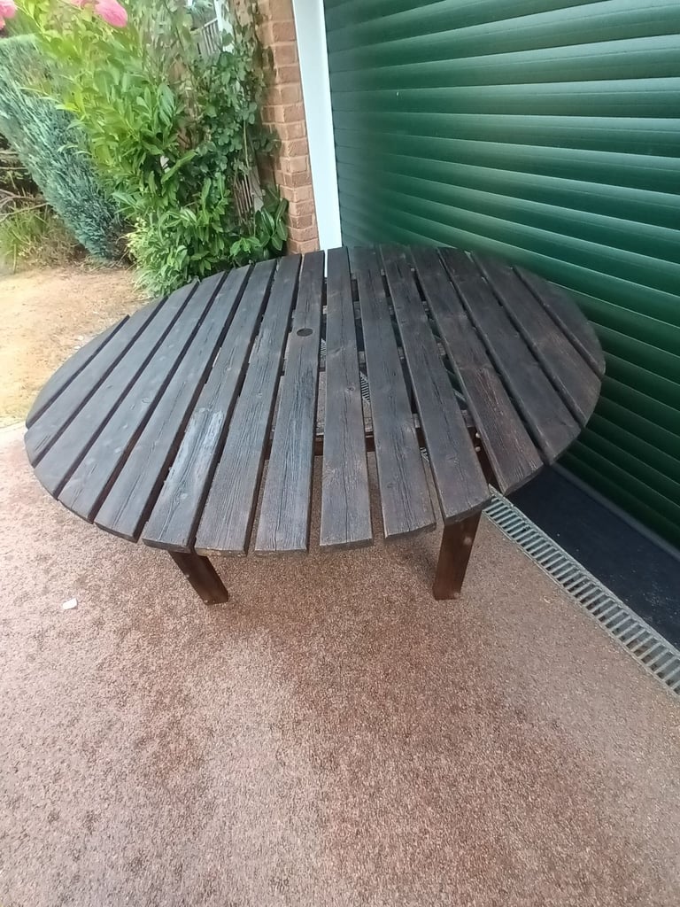 Wooden Garden Patio Furniture, Round Table Sits 6 Adults by Charles Taylor