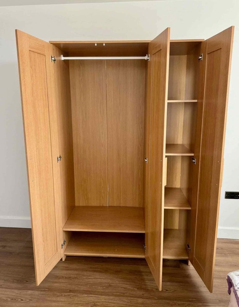 IKEA Brimnes 3-Door Wardrobe with Mirror, Oak Effect Finish
