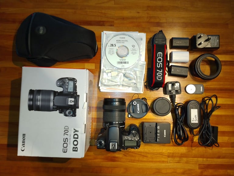 image for Canon EOS 70D APS-C DSLR plus EFS 18-135mm zoom lens, 3 batteries, extras