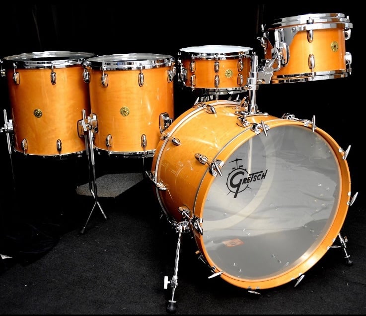 Gretsch USA Custom Drums 125th anniversary kit with additional drums added.