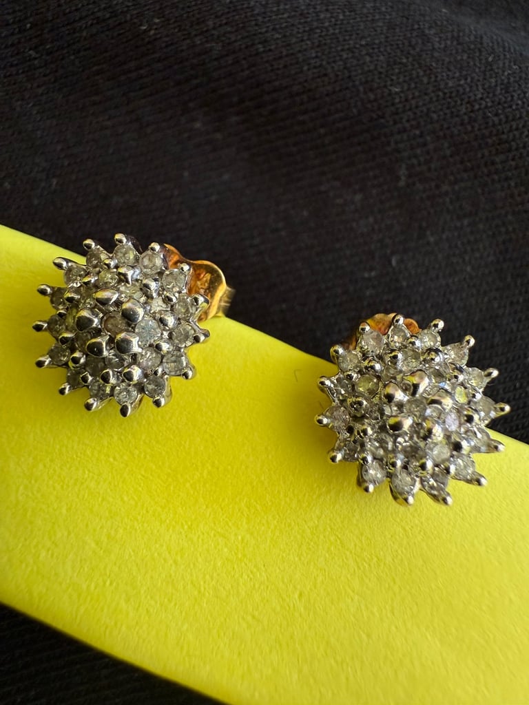 image for 9ct gold diamond cluster earrings 