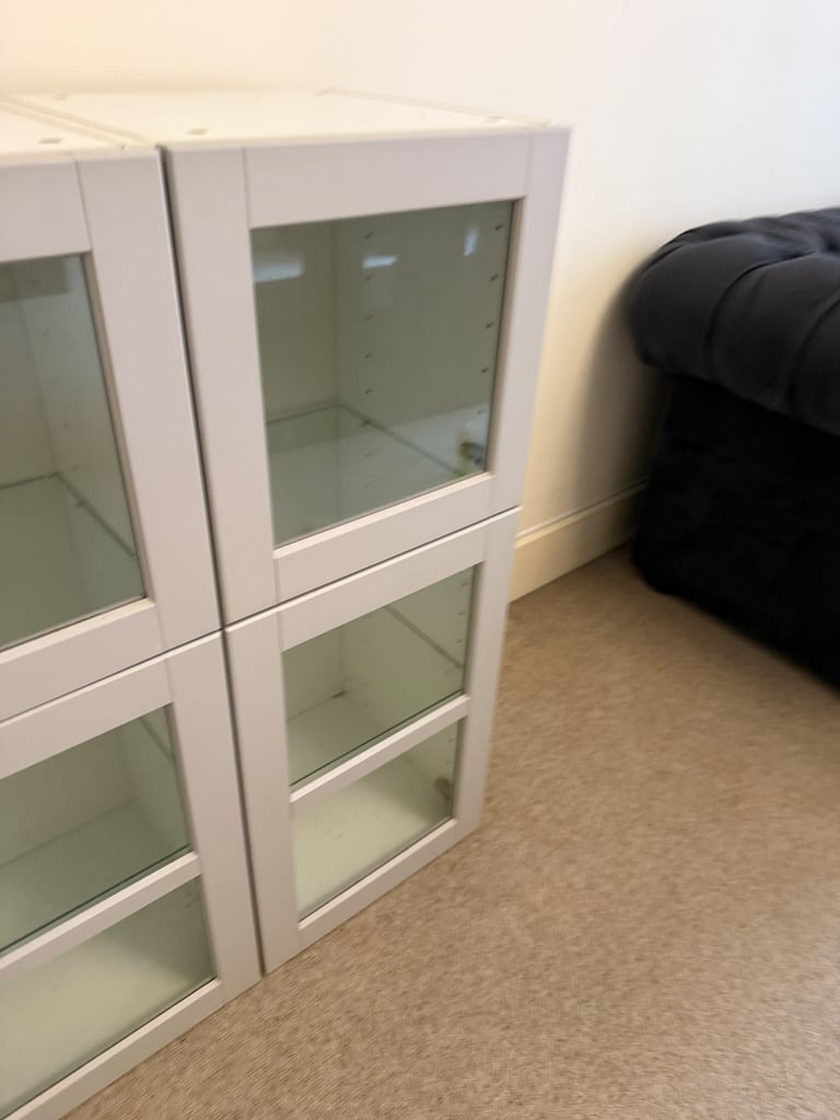 FREE DELIVERY TWO IKEA BESTA WHITE & GREY GLASS CABINETS GREAT CONDITION