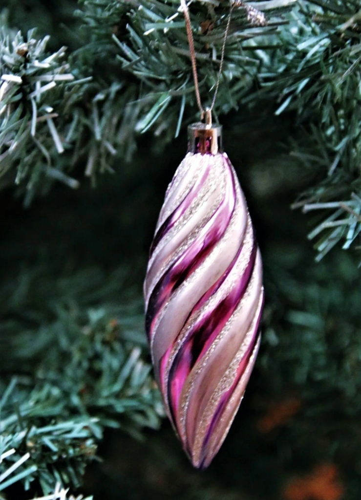 22 Larger Christmas Purple/Pink/Silver Glitter Long Baubles Stripes Droplet 
