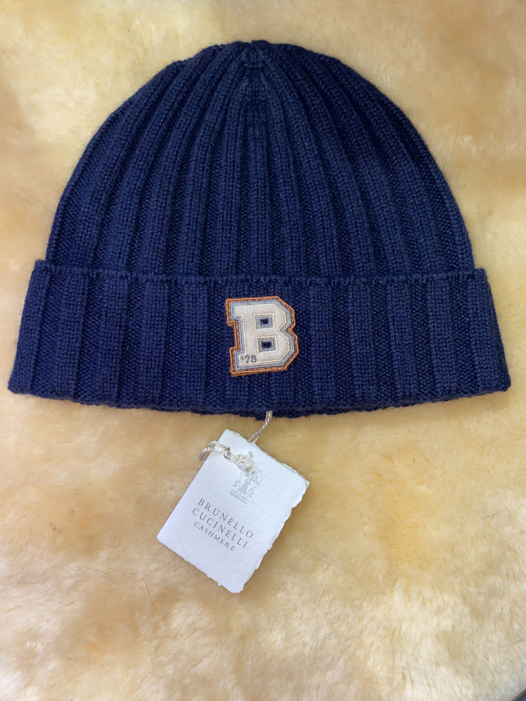 Brand New Uni Sex Brunello Cucinelli 100 Cashmere Ribbed Beanie Hat Size Large 52cm In 