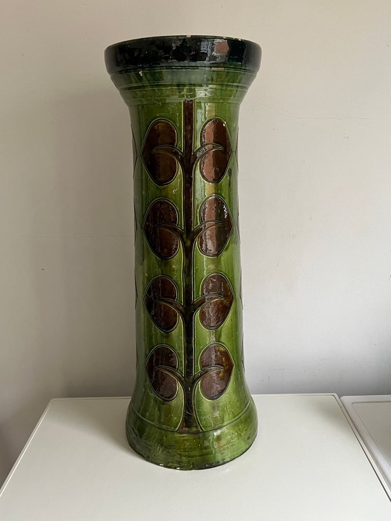 Antique art nouveau slipware pedestal or jardiniere stand