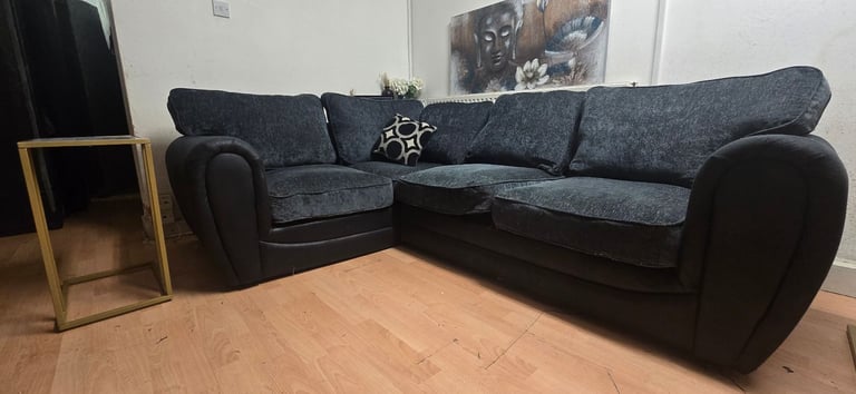 image for DFS corner fullback grey cushioned l shape sofa £180