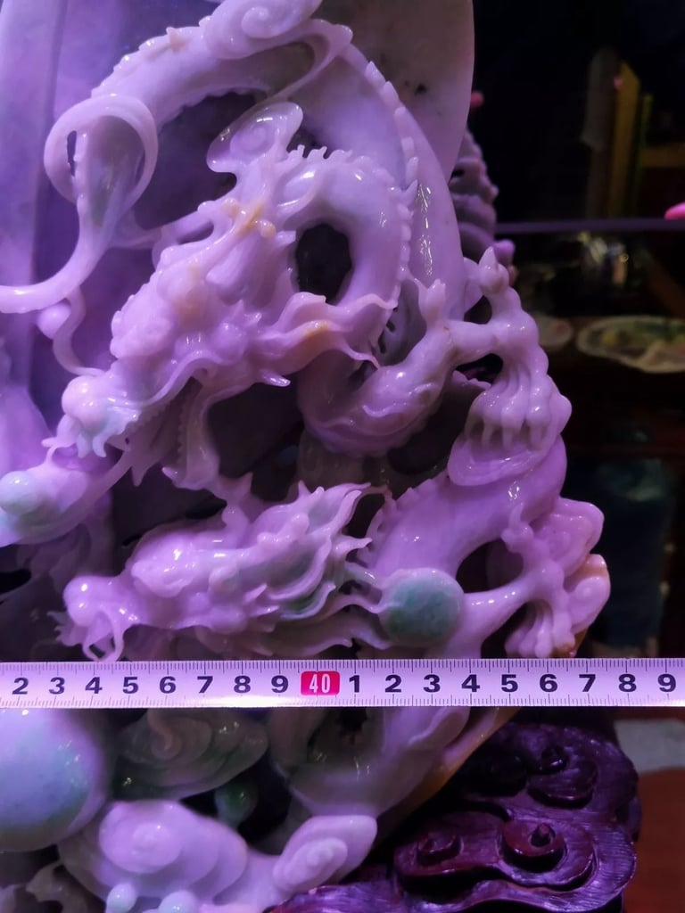 Chinese Exquisite Handmade Dragon carving Jadeite Jade Statue