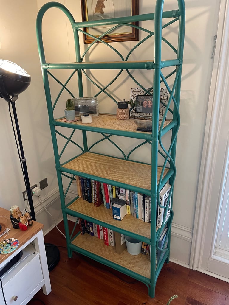 image for La Redoute Teal Wooden Rattan/Wicker Bookshelf