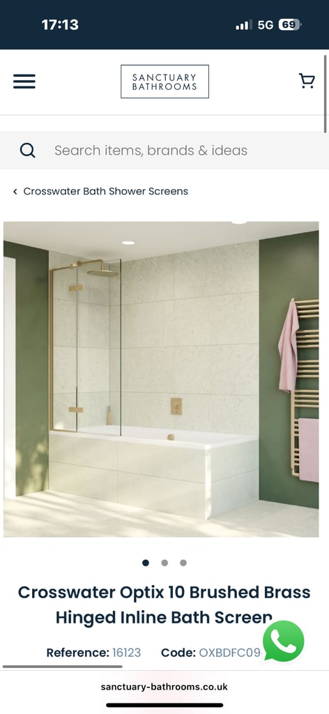 image for Crosswater optix shower screen brass