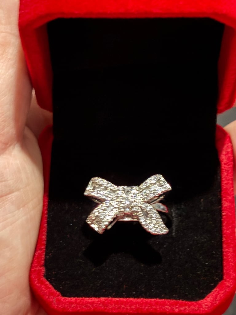 Sterling Silver CZ Bow Ring Size P