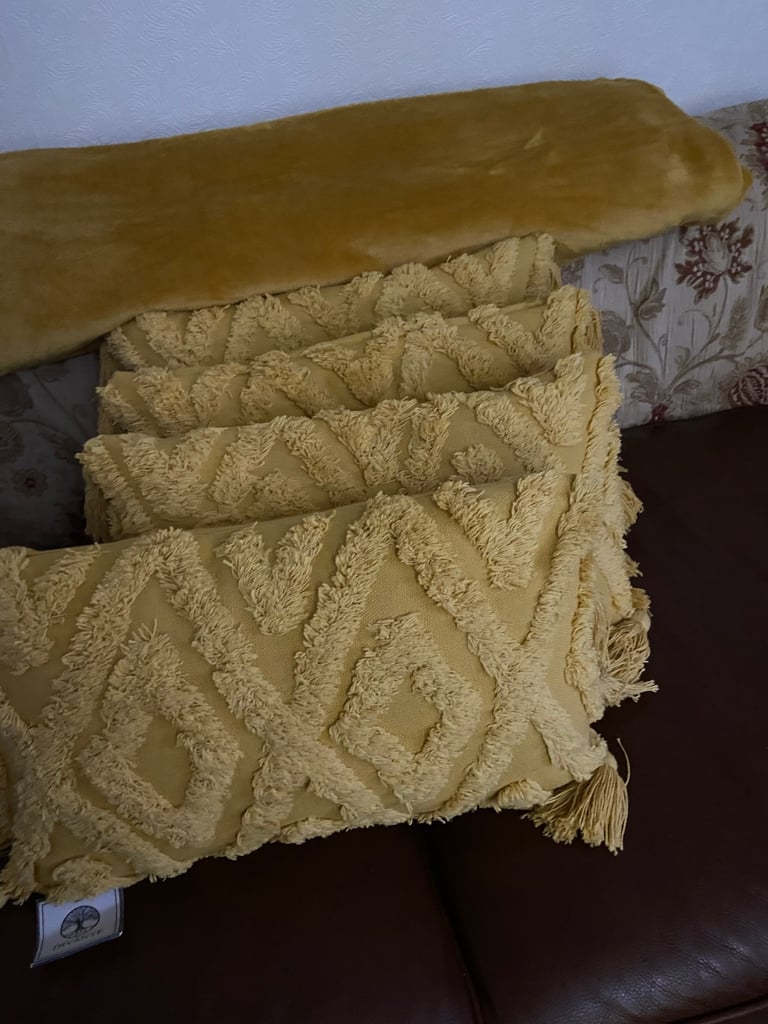 4 oblong cushions and throw 