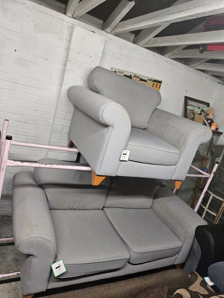 image for Exdisplay next grey sofa & cuddles chair set