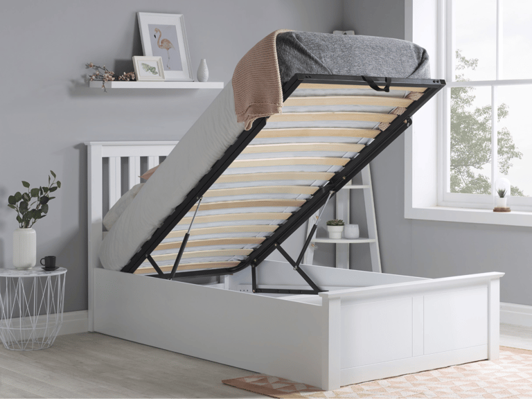image for John Lewis White Ottoman Storage Single Bed Frame