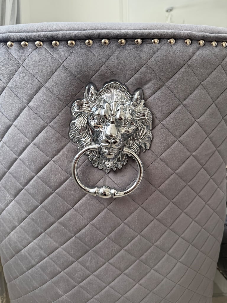 Louis Marble Dining Table + Majestic Lion Knocker Chairs x6