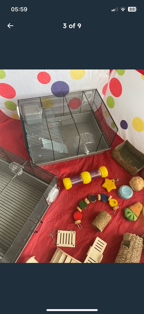 2 hamster cages ,equipment/ toys / treats / bedding etc